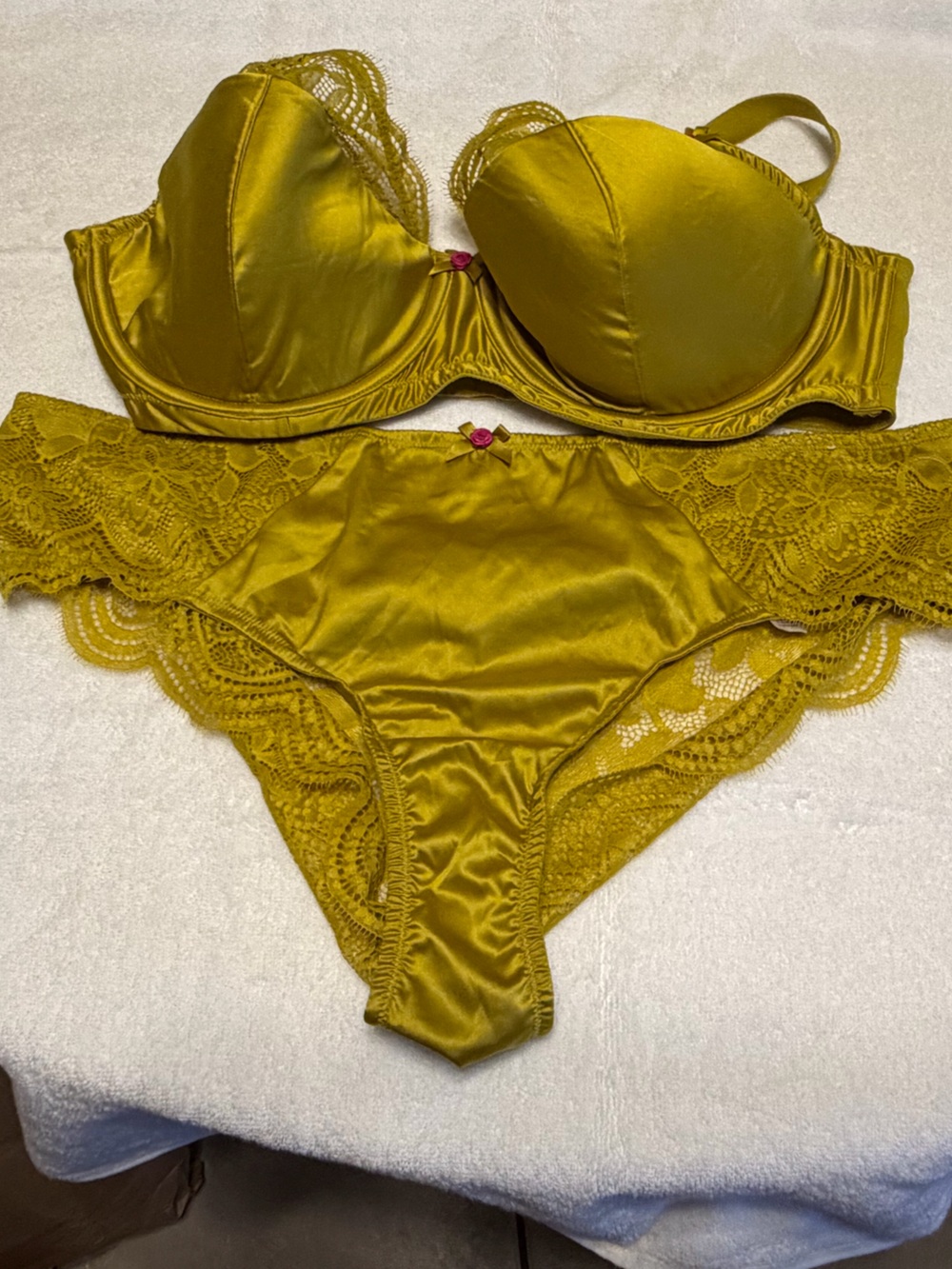 Cacique Gold Lace-Trim Satin Bra & Panty Set